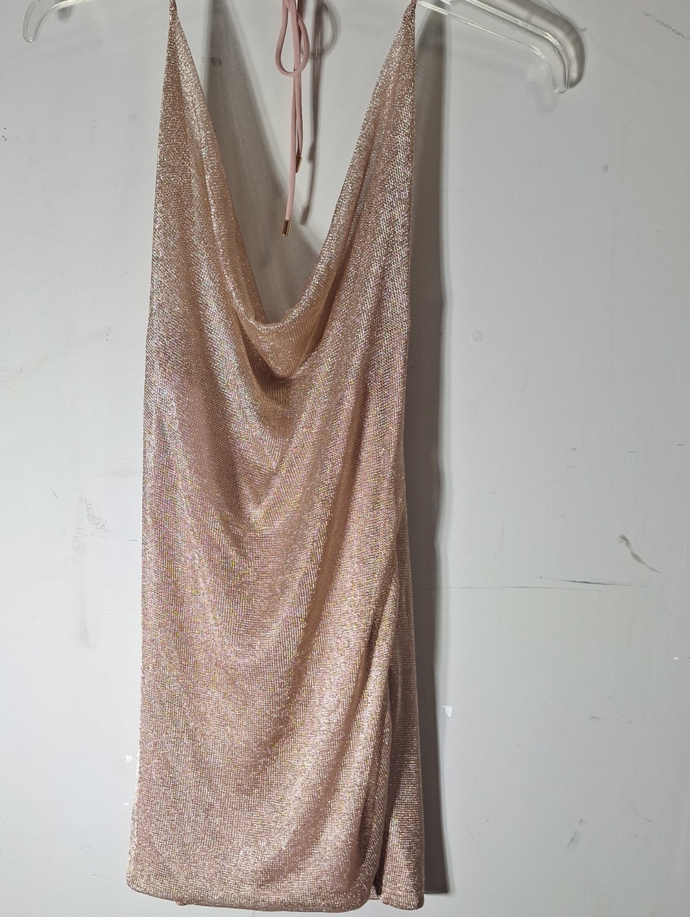Hello Molly Metallic Rose Gold Cowl Neck Mini Dress - Picture 8 of 8
